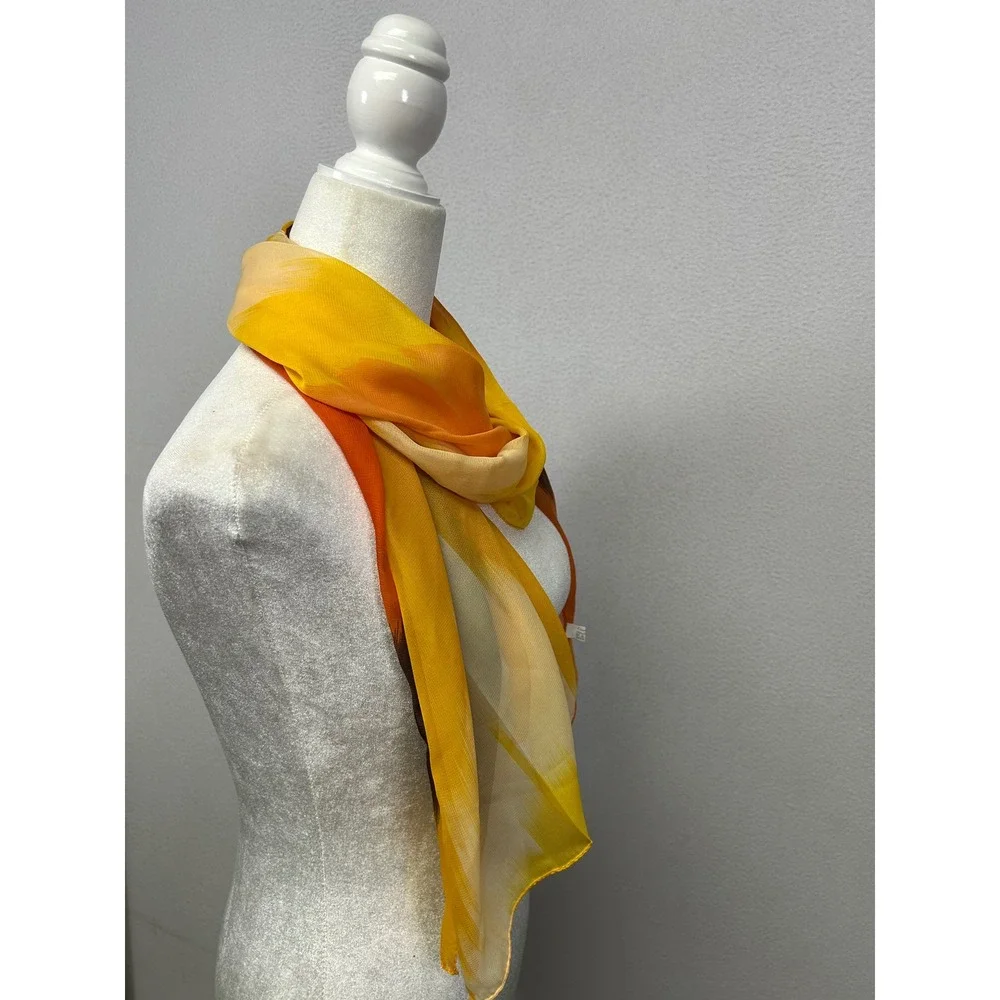 Boho Retro Liang Dian Womens OS Yellow Orange Brown Abstract Print Chiffon Scarf